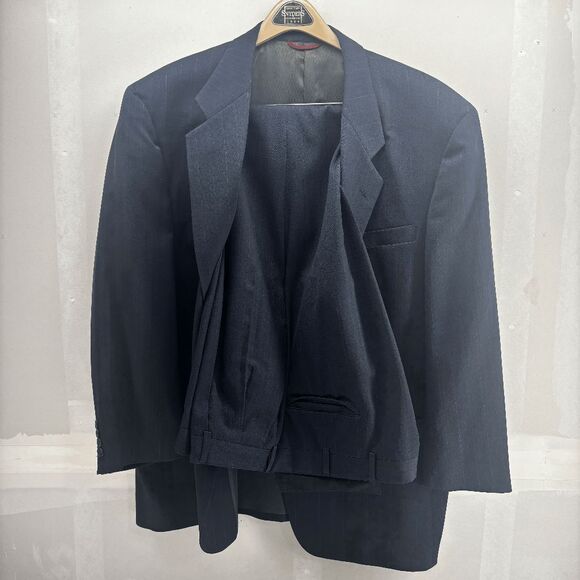 Hart Schaffner Marx 46L Navy Suit Blue Pinstripe Made USA 2-Piece 40x28 Pants - Picture 1 of 15